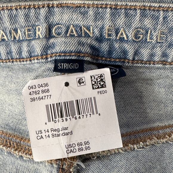 American Eagle SZ 14 Strigid Mom Jeans Super Hi-Rise Distressed Rips Frayed Hems - Picture 11 of 16
